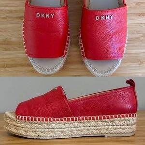 Leather Peep Toe Casual Platform Espadrille Sandals - DKNY